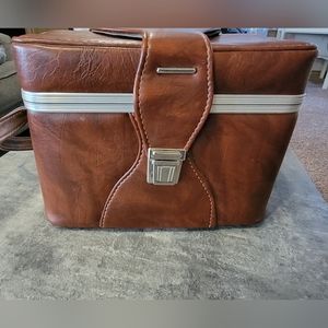Vintage hardside leather camera case with strap